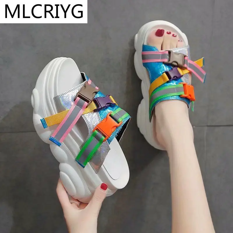 

New Stitching Women Sandal Fashion Waterproof Platform Color Matching Women Sandal Outdoor Comfortable Slope Heel Women Sandals