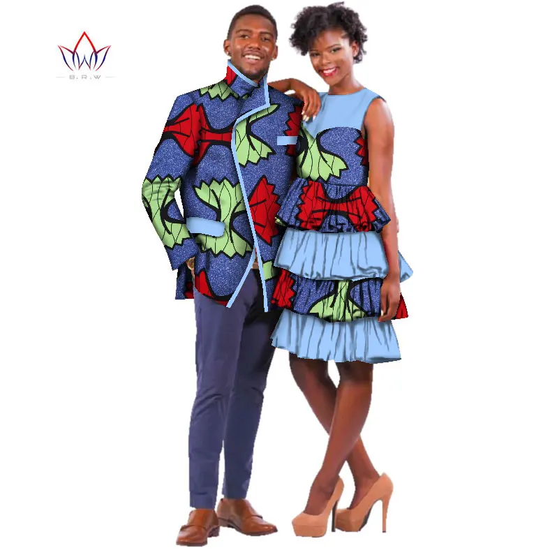 Bintarealwax High Quality Sweet Couple Clothes African Wax Print Clothing Bazin Summer Plus Size Clothes for Party BRW WYQ63