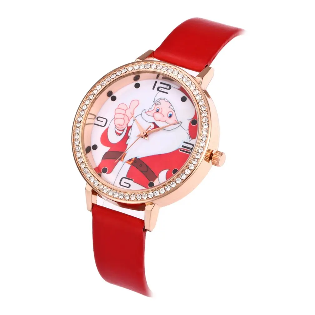 Милые кварцевые наручные часы с изображением Санта Клауса украшенные стразами