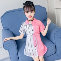 girls summer dress striped blouse dress for girl fashion princess shirt dress teenage kids costume for girls 4 6 8 10 12 years