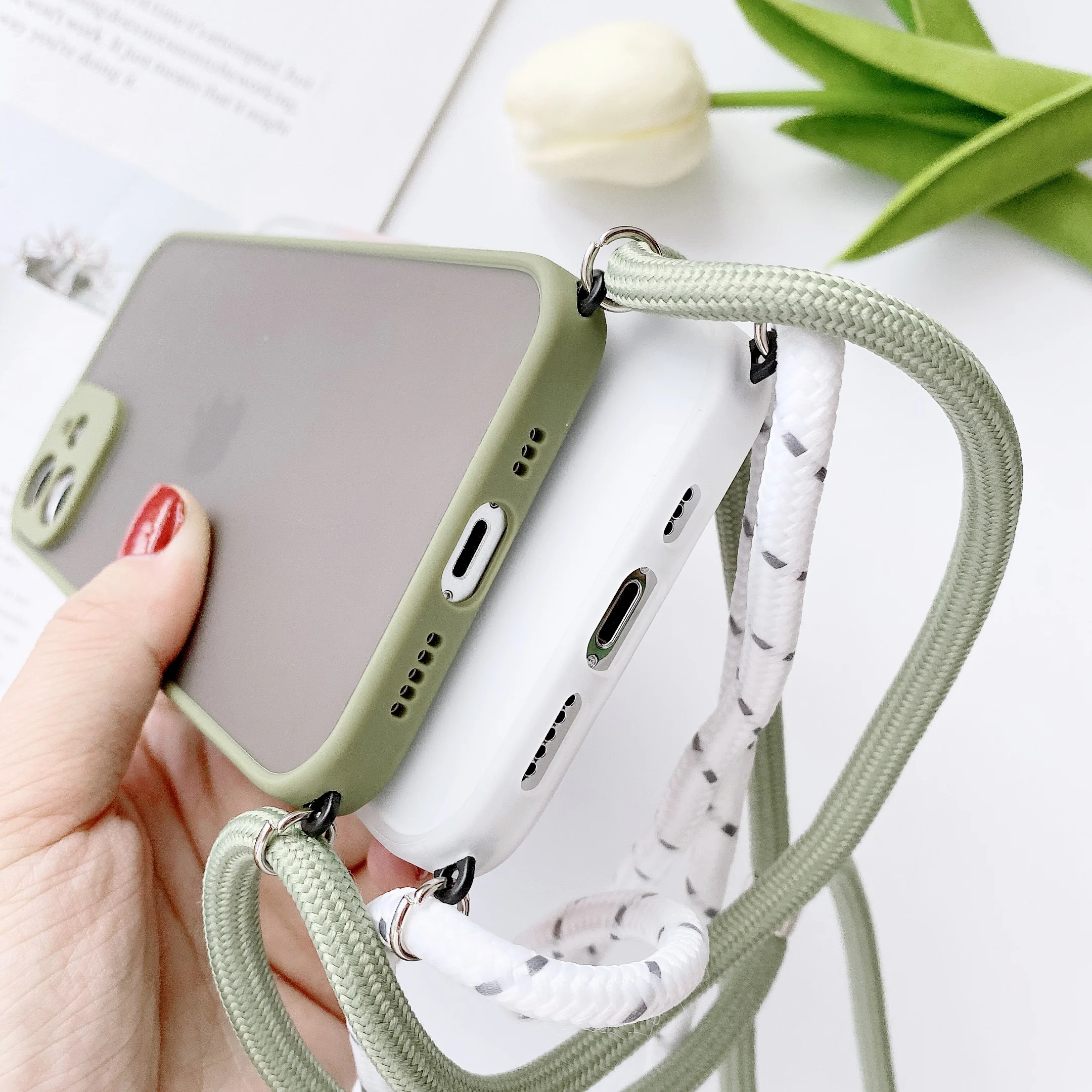 Skin feeling Protection Strap Cord Chain Phone case on For iPhone 13 12 11 Pro Max 8 7 6 Plus Xr X Xs SE 2020 Lanyard soft Cove