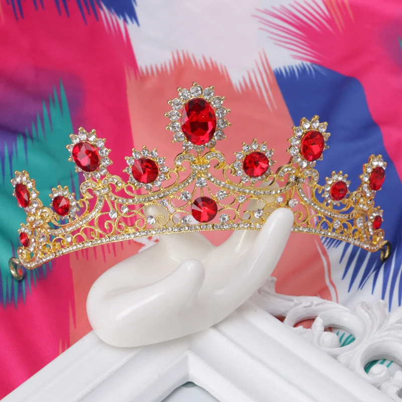 Свадебная Золотая красная тиара Стразы для невесты повязка на голову корона