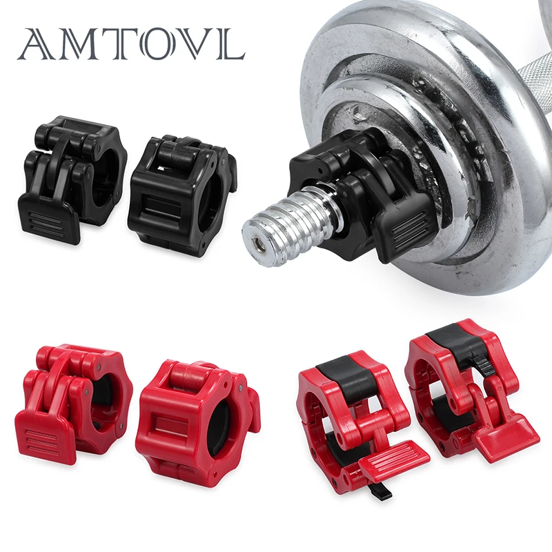 AMTOVL Pair Barbell Lock Collars Black/Red For Standard Hole 25MM 50MM Weight Lifting Barbells Dumbbell Bars Fitness Home Gym