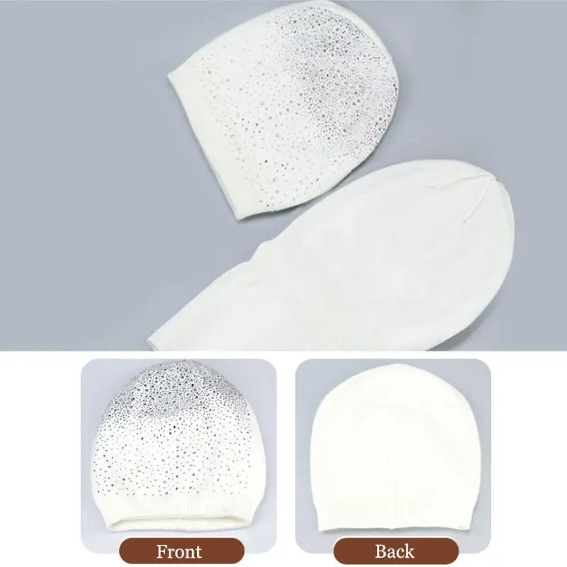 

Women Winter Wool Hat Knitted Thicken Soft Beanies Warm Rhinestone Skullies Hats