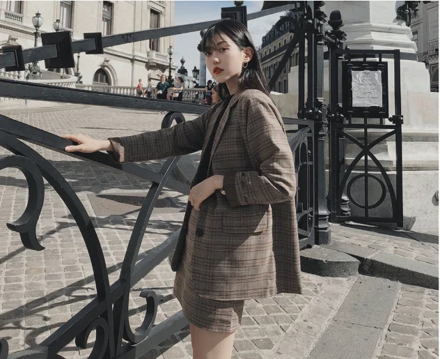 Falda a cuadros trajes de niñas Vintage mujer otoño elegante de las mujeres conjuntos de (por separado) de las mujeres de dos piezas trajes de 2 piezas trajes para las mujeres