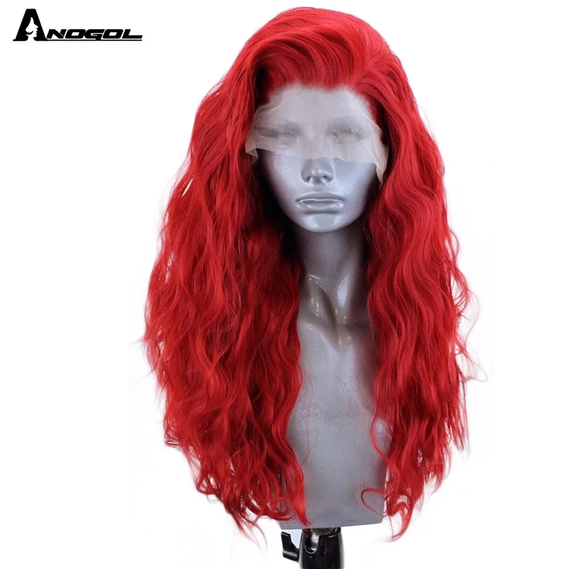 Anogol красный высокая температура волокна длинные воды волна розовый белый волос