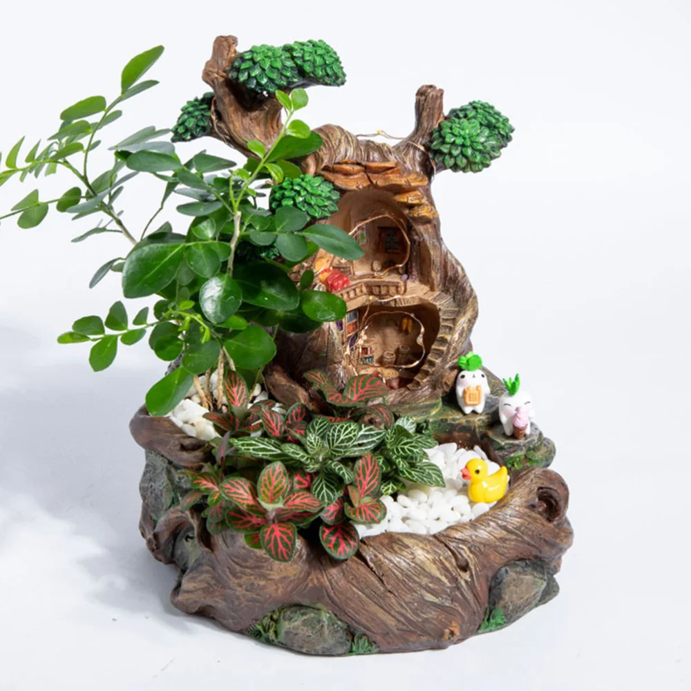 

Micro Landscape Flowerpot Decor Creative Plants Flowerpot Adornment with Lamp
