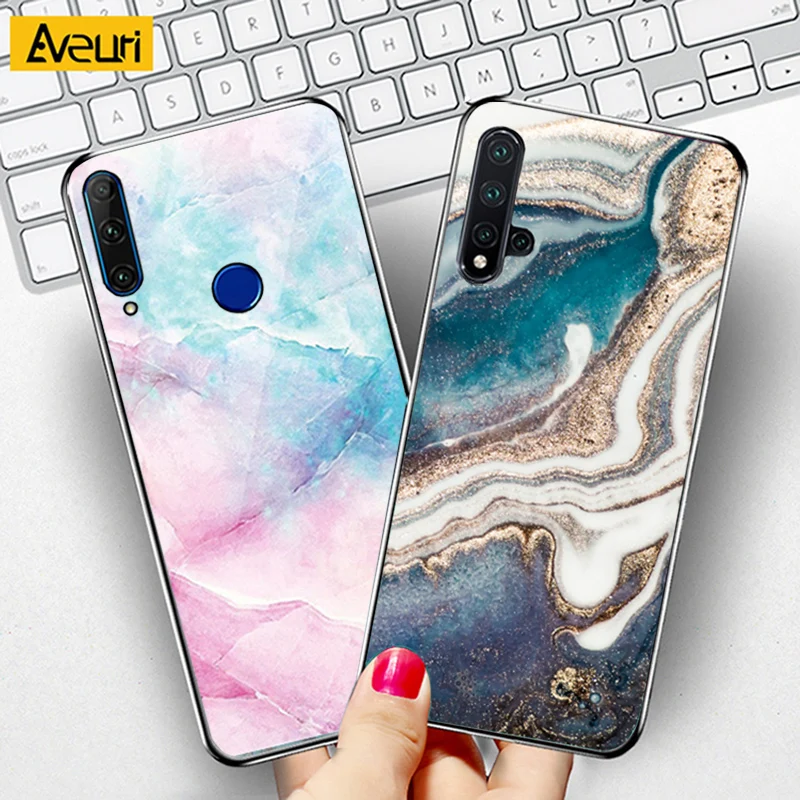 Роскошный Мраморный чехол для телефона из закаленного стекла Huawei Y5 Y6 Prime Y7 2018 Y9 2019