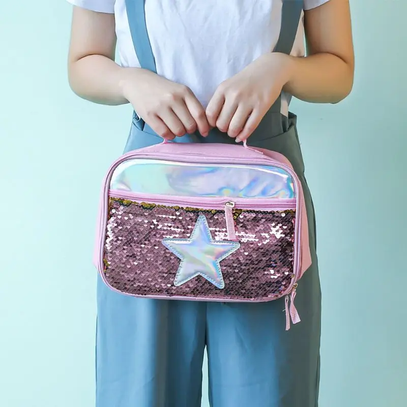 

Flip Sequins Thermal Insulated Lunch Box Container Color Change Storage Bag Picnic Tote Pouch
