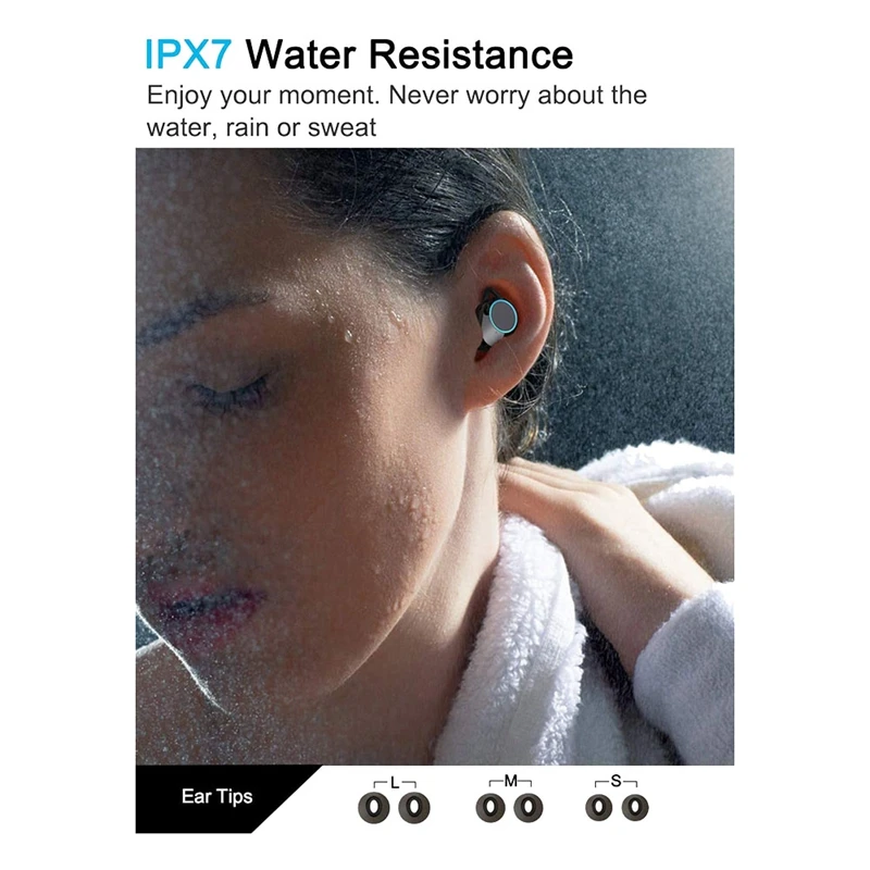 

True Wireless Earbuds Bluetooth 5.0 Headphones, IPX7 Waterproof Earphones for Sports, Press Control In-Ear Headset W/Mic