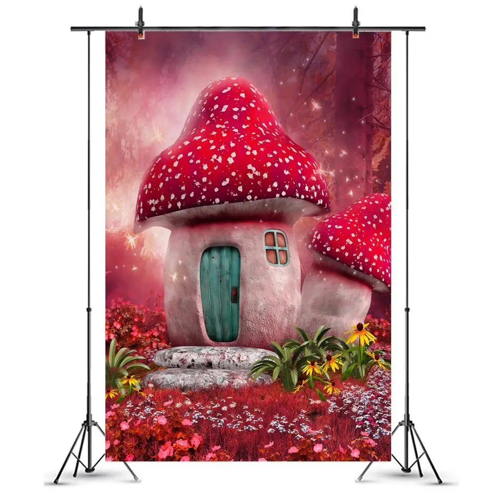

Mushroom House Backdrops Fairytale Red Forest Children Baby Party Decor Portrait Photographic Backgrounds Photocall Photo Studio