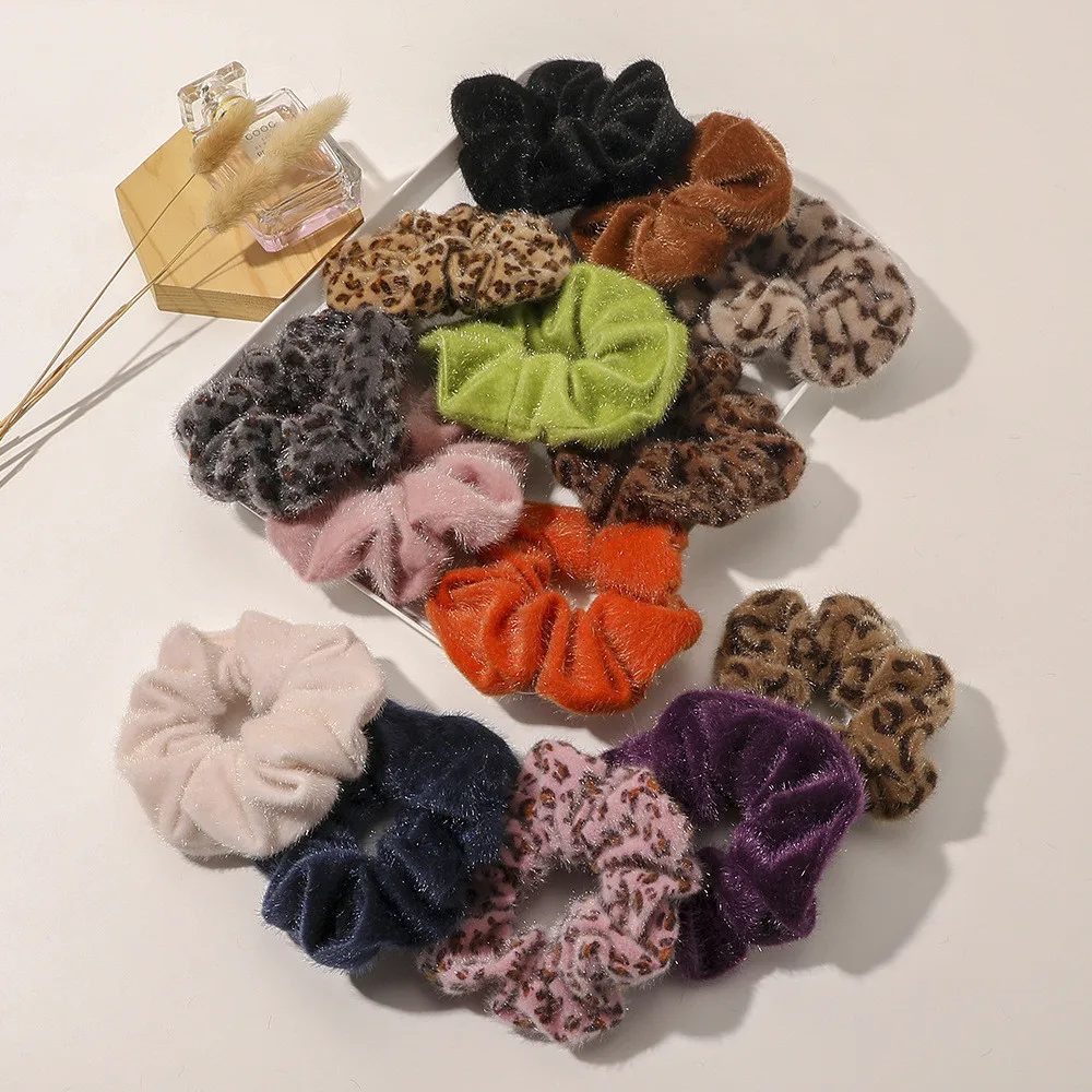 

1PC Imitation Mink Fur Leopard Scrunchies Hair Accessories For Women Girl Elastic Hair Ring Ponytail Holder Rubber Hair Band