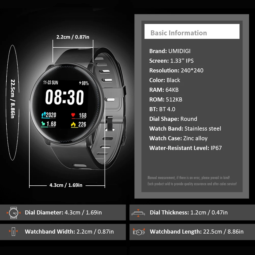 Умные часы Uwatch2 1,3" ips 240*240 дисплей BT4.0 фитнес Шагомер калорий умный таймер пульсометр сна монитор наручные часы