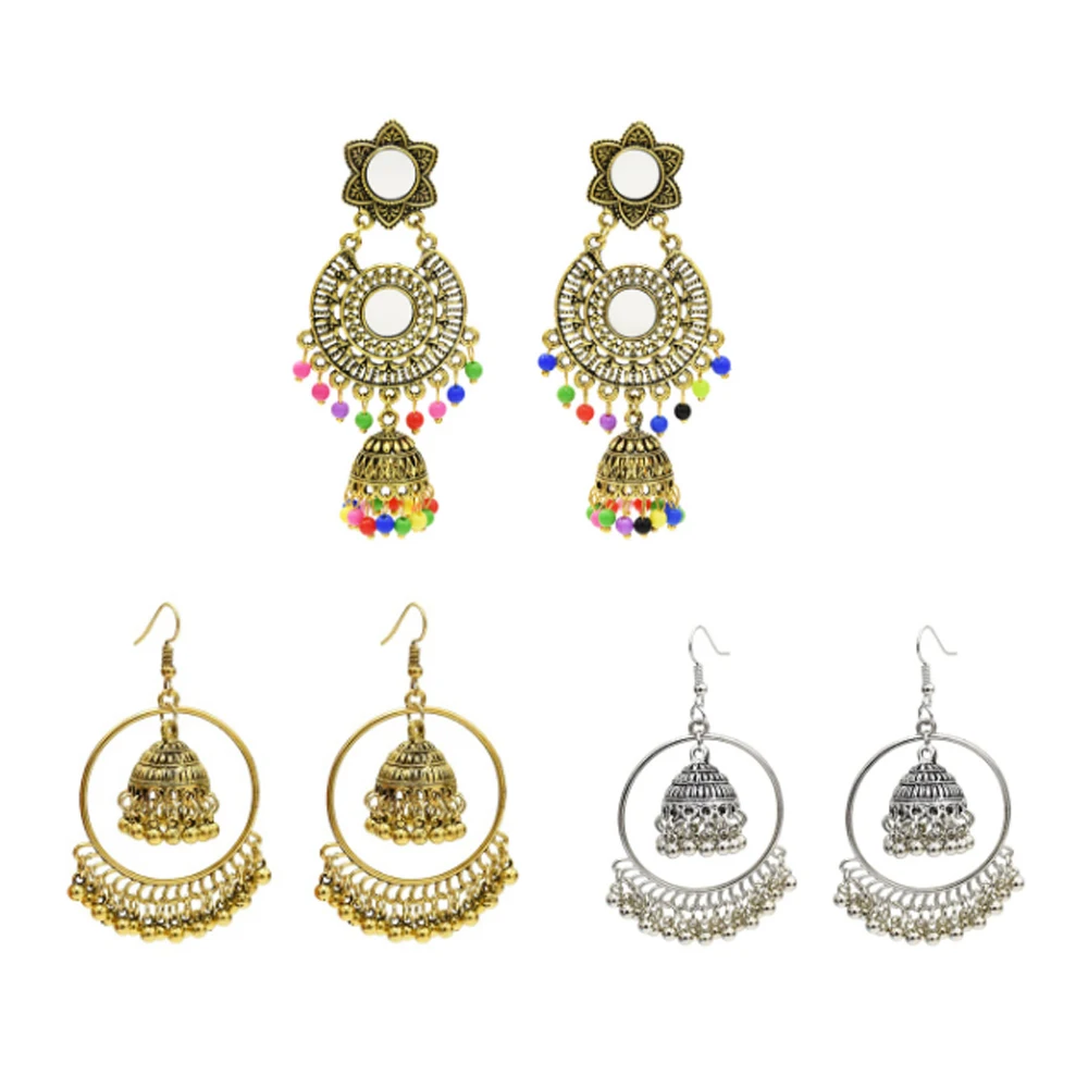 

Egypt Gypsy Vintage Jhumka Round Circle Earrings India Tribal Jewelry Bells Beaded Big Earrings HIppie Statement Brincos Female