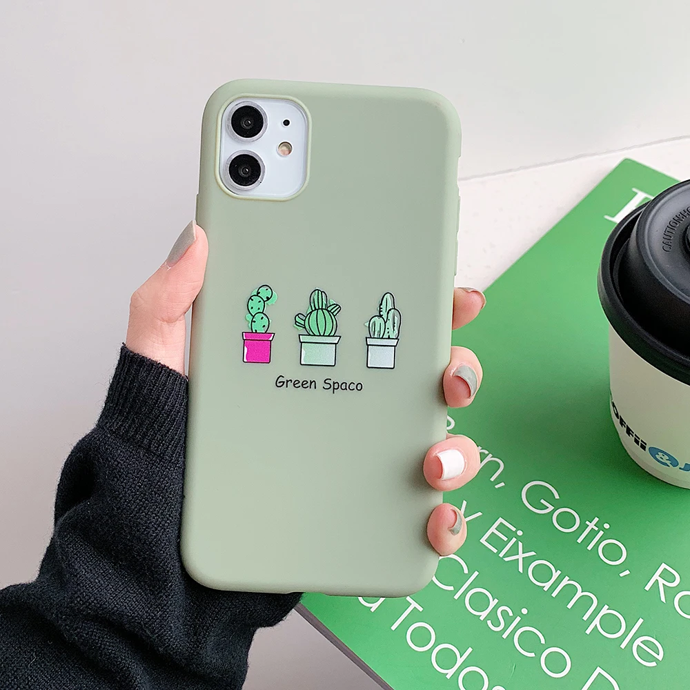 SUYACS сплошной цветной чехол для телефона iPhone 7 8 Plus X XS MAX XR 6 6S Прекрасный кактус