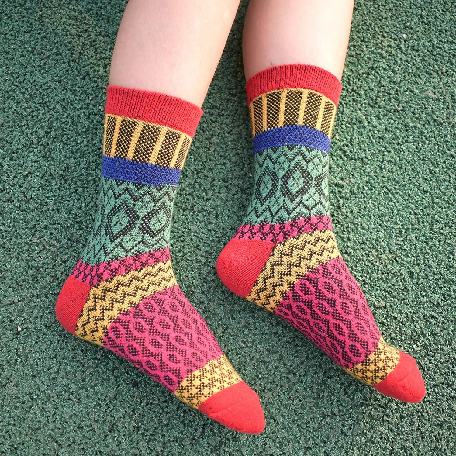 Vintage Women's Wool Socks Winter Athletic Crew Sock Warm Hiking Soft Thick Mid Calf Dress Boot Socks 5 Pairs