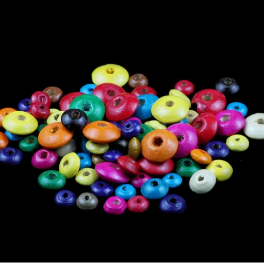 

200~300pcs Colorful Flat Round Wood Beads Wooden Loose Spacer Beads Accessories for DIY Jewelry Making Craft Decoration, 3 Sizes