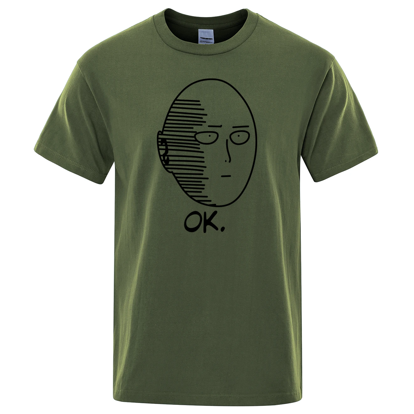 One Punch Man Saitama Sensei Мужская футболка с японским аниме хлопковая футболка Летняя Повседневная футболка с круглым вырезом Мужская Уличная Одежда Harajuku - Цвет: army green 1