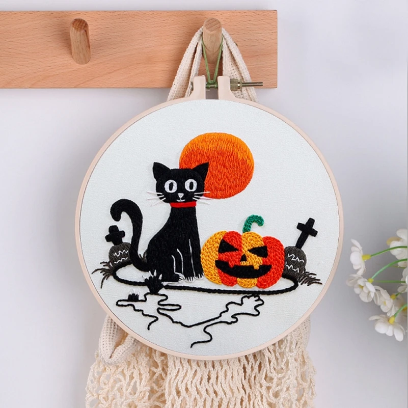 

Halloween Embroidery Kit Halloween Gift Embroidery Set Embroidery Hoop Threads Contains Materials and Tool English Manual