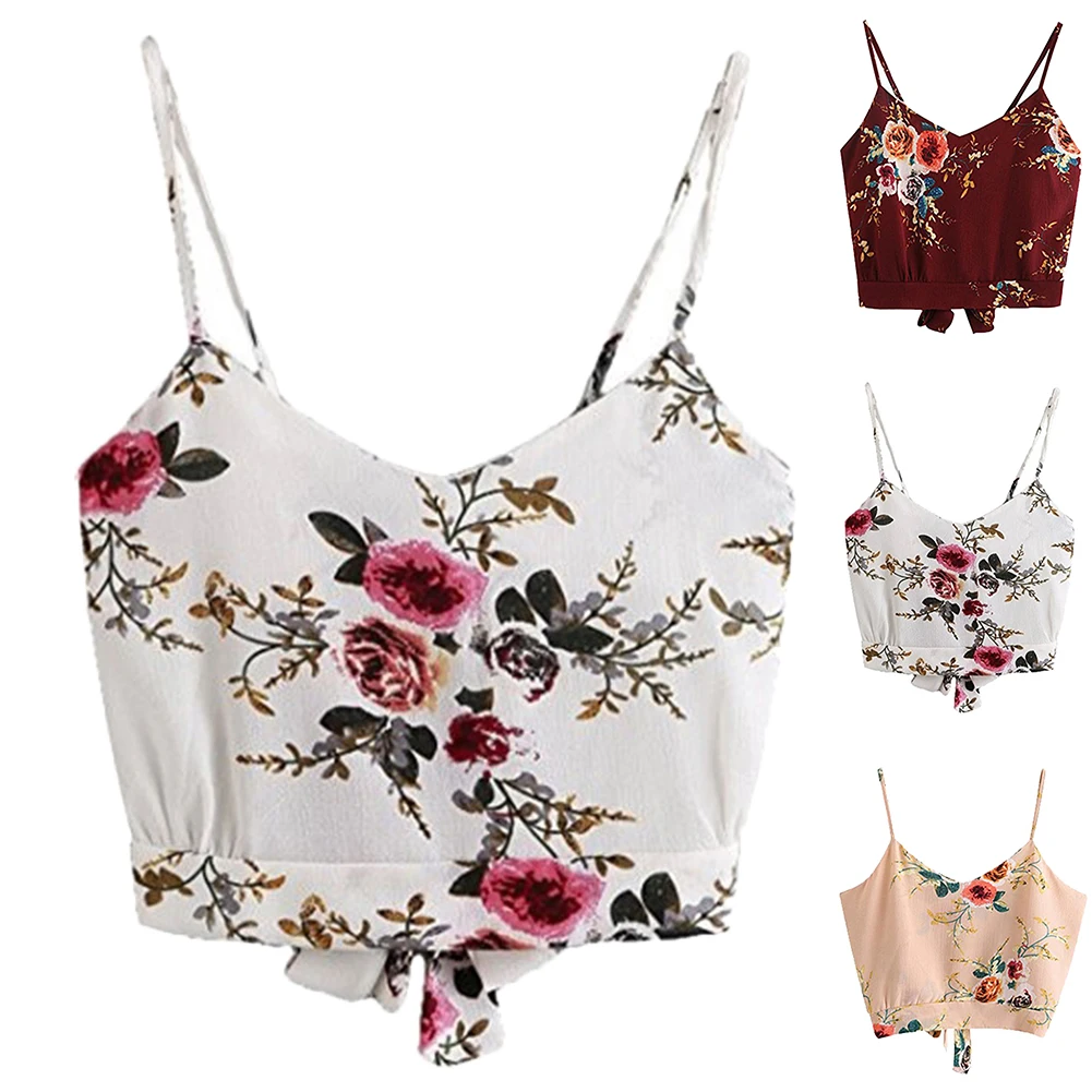 Сексуальный женский жилет с цветочным принтом и v-образным вырезом без рукавов на