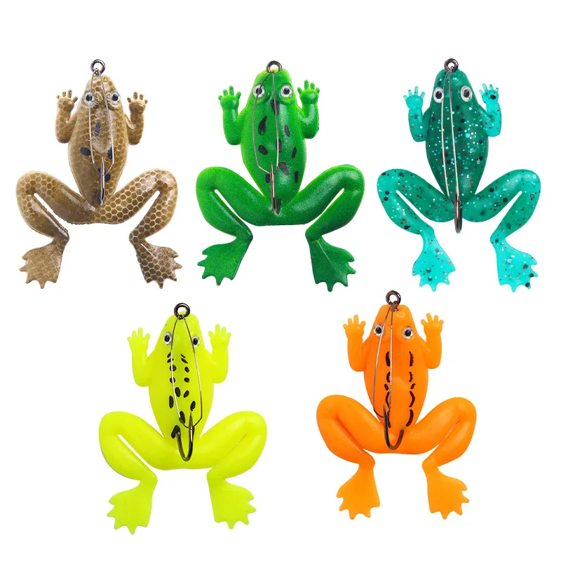 1 Pcs Soft Frog Fishing Lures 6CM 5.2G Silicone Bait Frog Artificial Treble Hooks Top Water Ray Baits Fishing Tackle