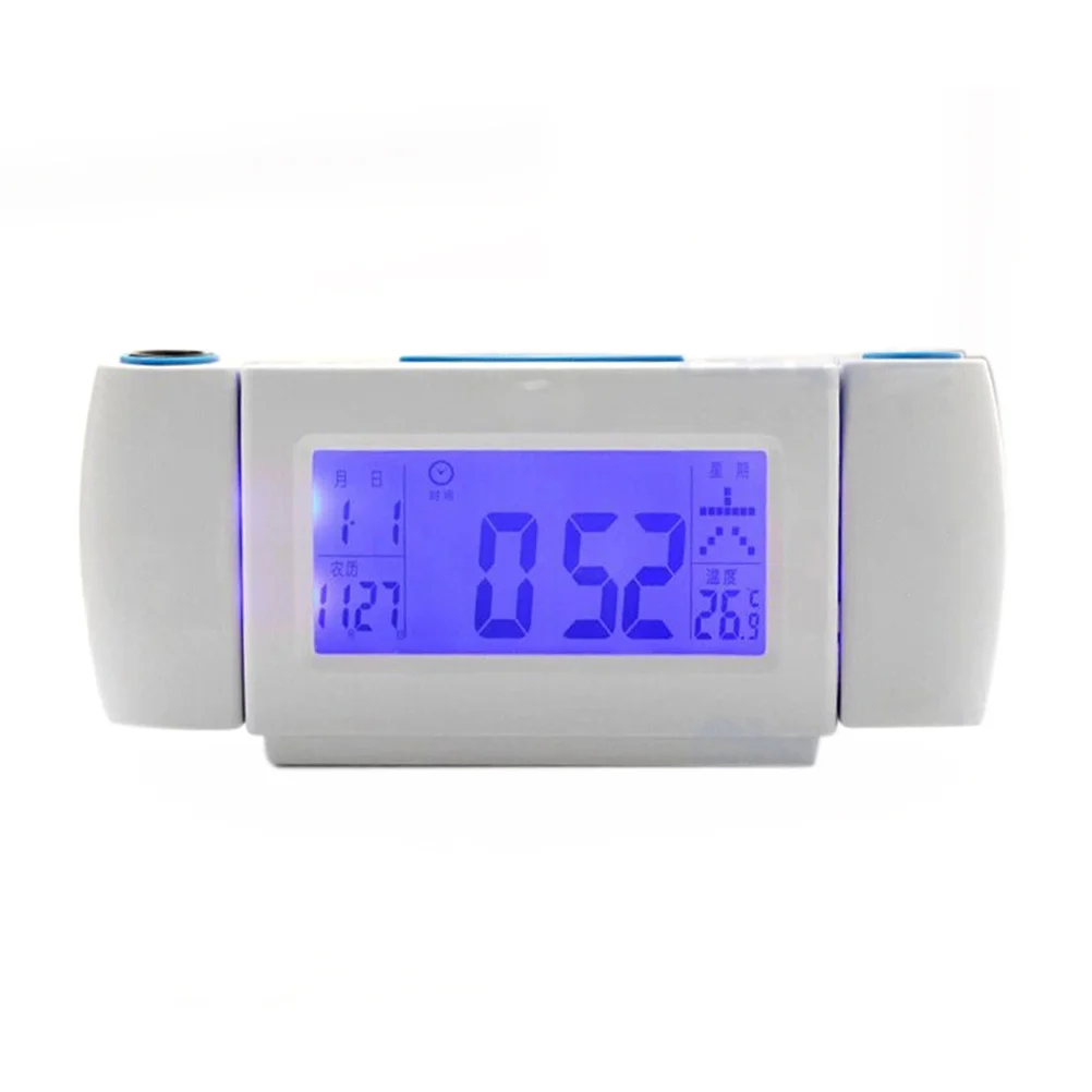 

Sound Control Battery Powered Dual Rotating Lens Projection Alarm Clock with Snooze / LED Backlight / Date / Temperature