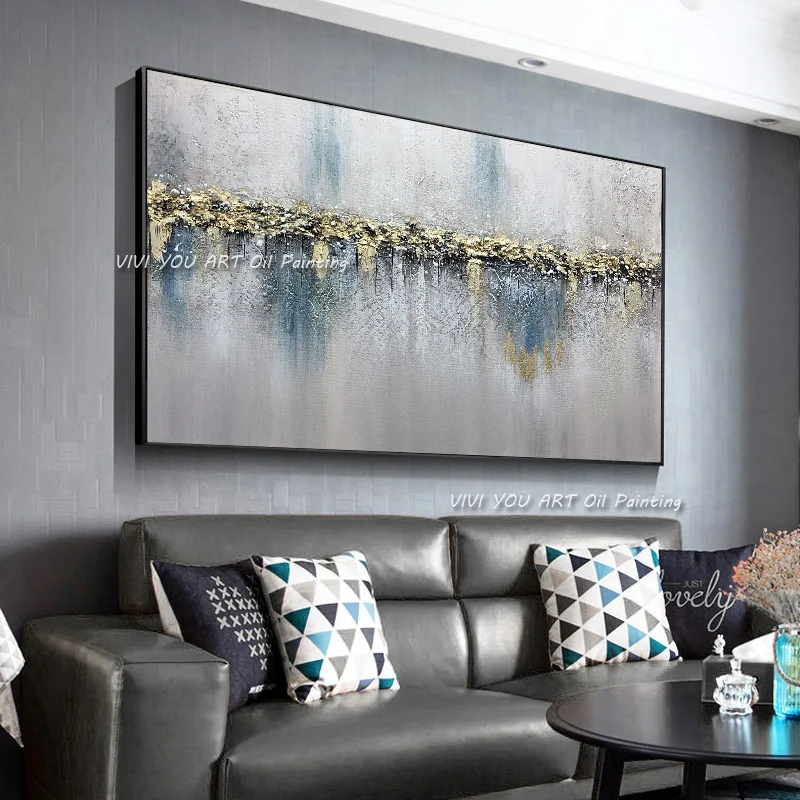 

Christmas Art Hand-painted Gold Gray White Blue Oil Painting Canvas For Room Decor Modern Handmade Abstract Picture Painting