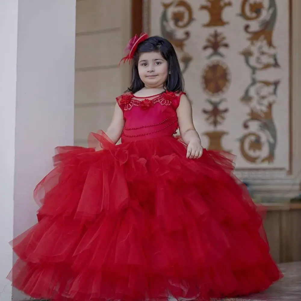 

Red Lace Girls Dresses Long Princess Baby Girls Birthday Dresses Children Party Gowns Kids Clothes photosgraghy