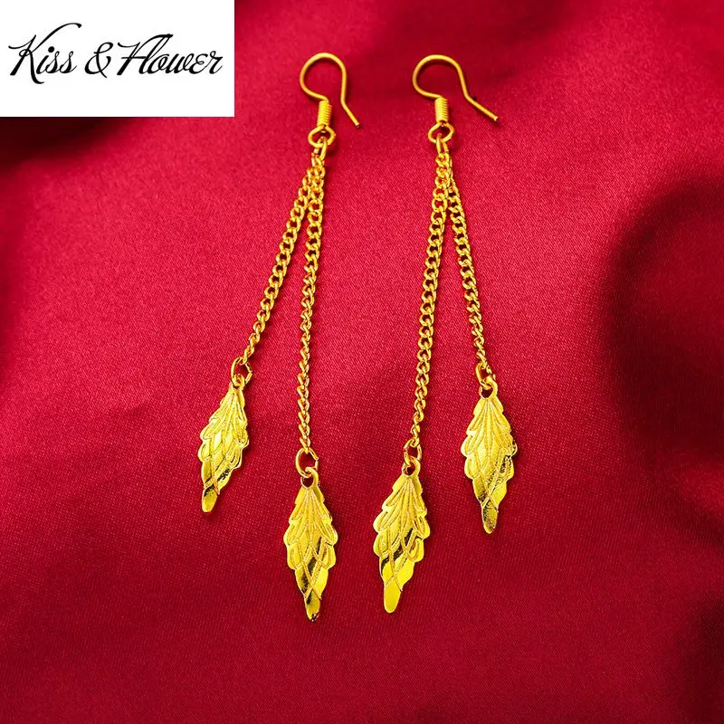 

KISS&FLOWER ER32 2022 Fine Jewelry Wholesale Fashion Woman Birthday Wedding Gift Leaf Tassel Exquisite 24KT Gold Drop Earings