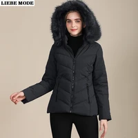 womens black khaki winter cropped puffer jacket women fur hood jackets winter padded coat outwear slim fit hooded parka mujer
