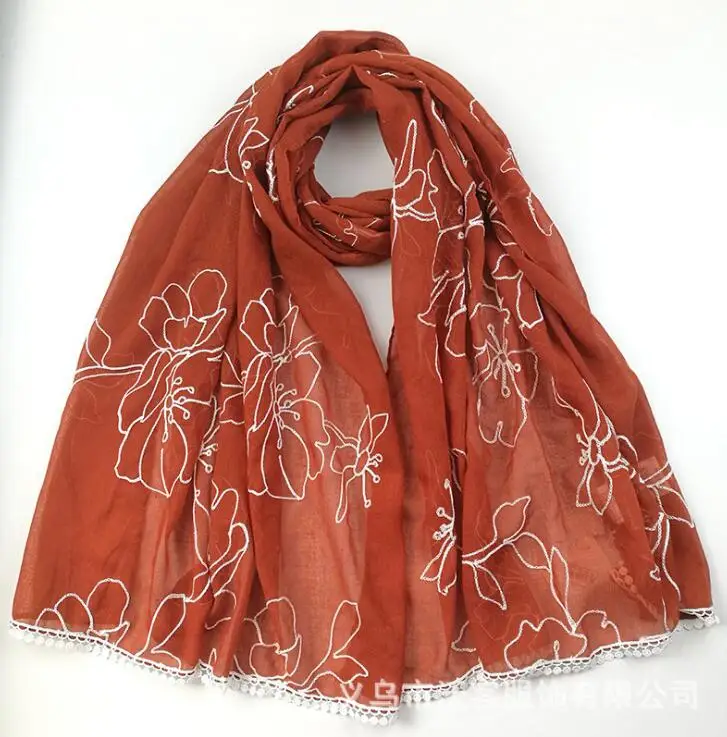 

Хлопковый и льняной кружевной шарф с вышивкой солнцезащитный шелковый шарф