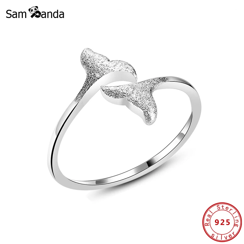 

Authentic 100% 925 Sterling Silver Ring Mermaid Tail Whale Rings Opening Adjustable For Women Wedding Gift Fine Jewelry