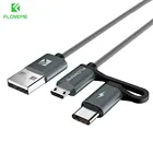 Кабель FLOVEME 2 в 1 Micro USB + Type-C, плетеный, для быстрой зарядки, QC 3,0, USB-C, мобильный телефон, для смартфонов Galaxy S8, Xiaomi