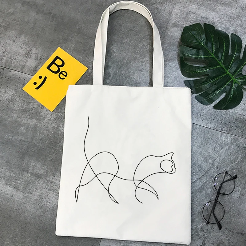 

Cat shopping bag shopper grocery handbag cotton canvas bolso bag reusable sacola grab