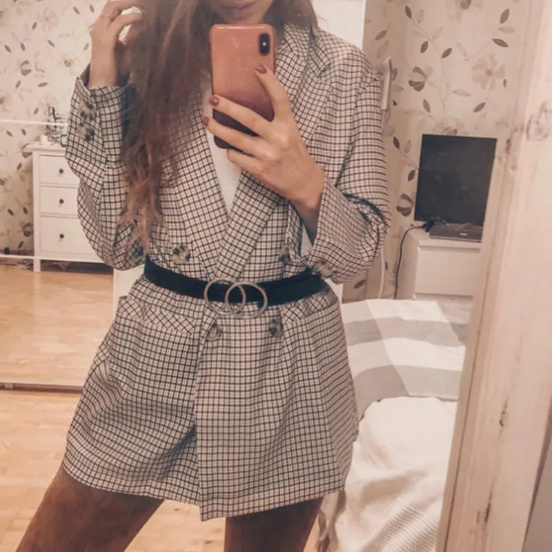 

New Autumn Checked Elegant Blazers Women Elegant Plaid Long Sleeve Fashion Jacket Coat 2021 Spring Casual Office Lady Blazer Top