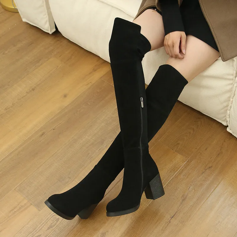 Женские замшевые ботфорты Meotina Сапоги выше колена из натуральной воловьей кожи