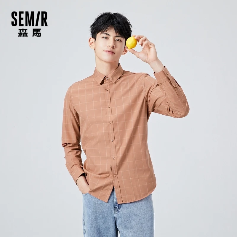 

SEMIR Long Sleeve Shirt Men Contrast Color Plaid Lapel Shirts 2021 New Men'S Spring Clothes For Inner And Outer Wear