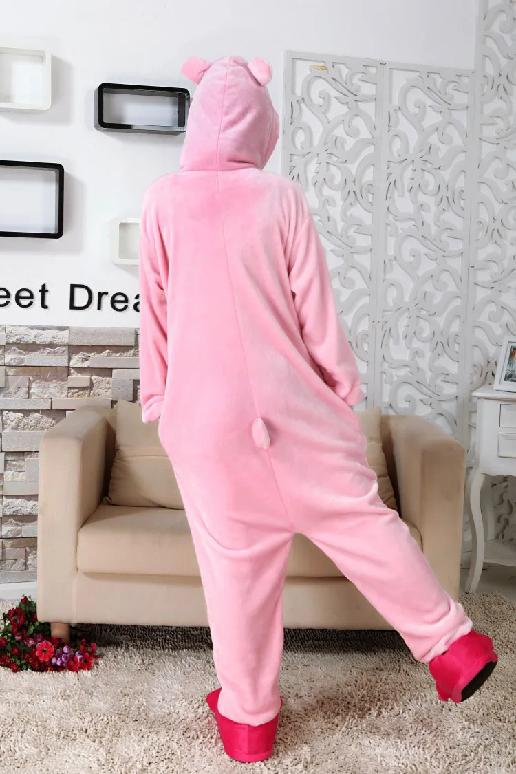 Kigurumi Women's Pajamas Free Shipping Pink Pig Flannel Clothing Warm Onesie Soft Overalls Girl Funny Cosplay Jumpsuits