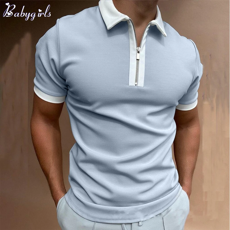 

Summer Polo T Shirt for Men 2021 Fashion Men's Short Sleeve Oversized Loose Zipper Color Matching Polo Shirt Luxury Male Tops