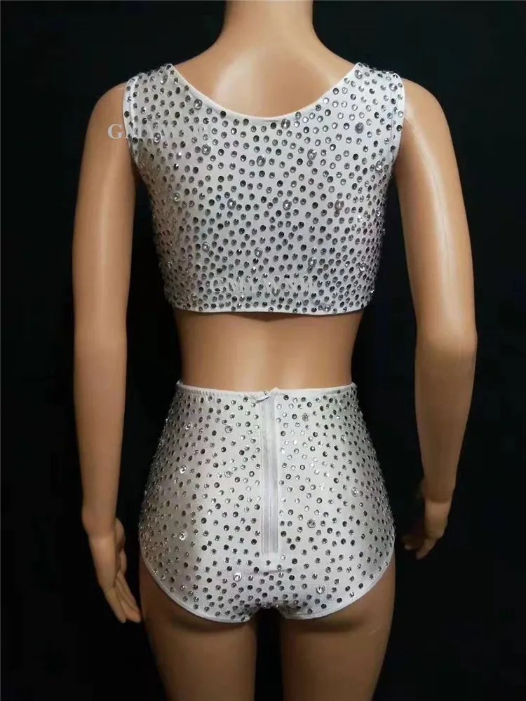 Женское сексуальное боди для танца на шесте A51 белый костюм бикини с кристаллами