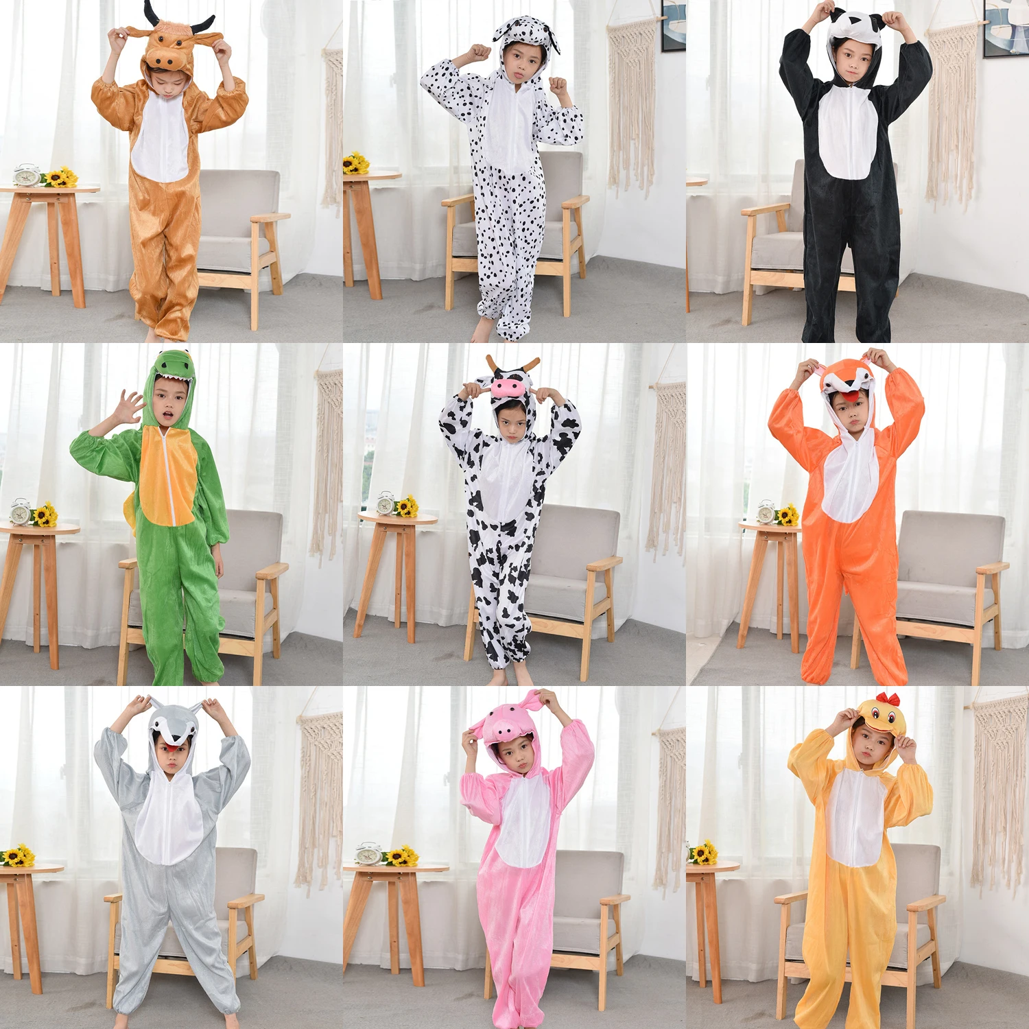

Umorden Child Kids Animal Costumes Jumpsuit for Boys Girls Dinosaur Tiger Lion Elephant Halloween School Performance Fantasia