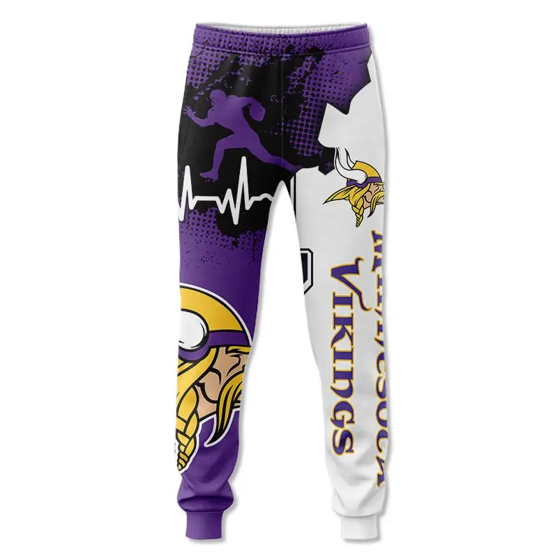

Minnesota Cool American Football Vikings Sweatpants Purple White Stitching Bounce Line Printing 3D Pants