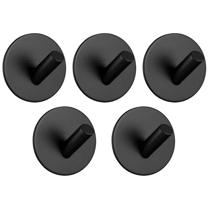 

5 Packs Black Wall Hooks Self Adhesive Coat Hooks Heavy Duty Stainless Steel Bathroom Waterproof Hook for Wall Clothes