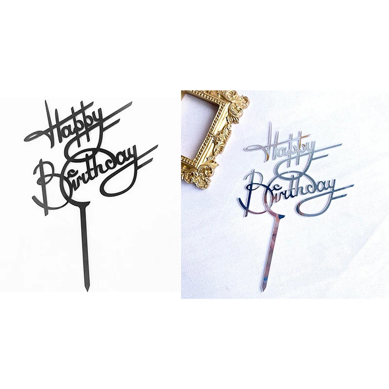 

1PC Happy Birthday Cake Topper Golden Acrylic Birthday Party Dessert Decoration