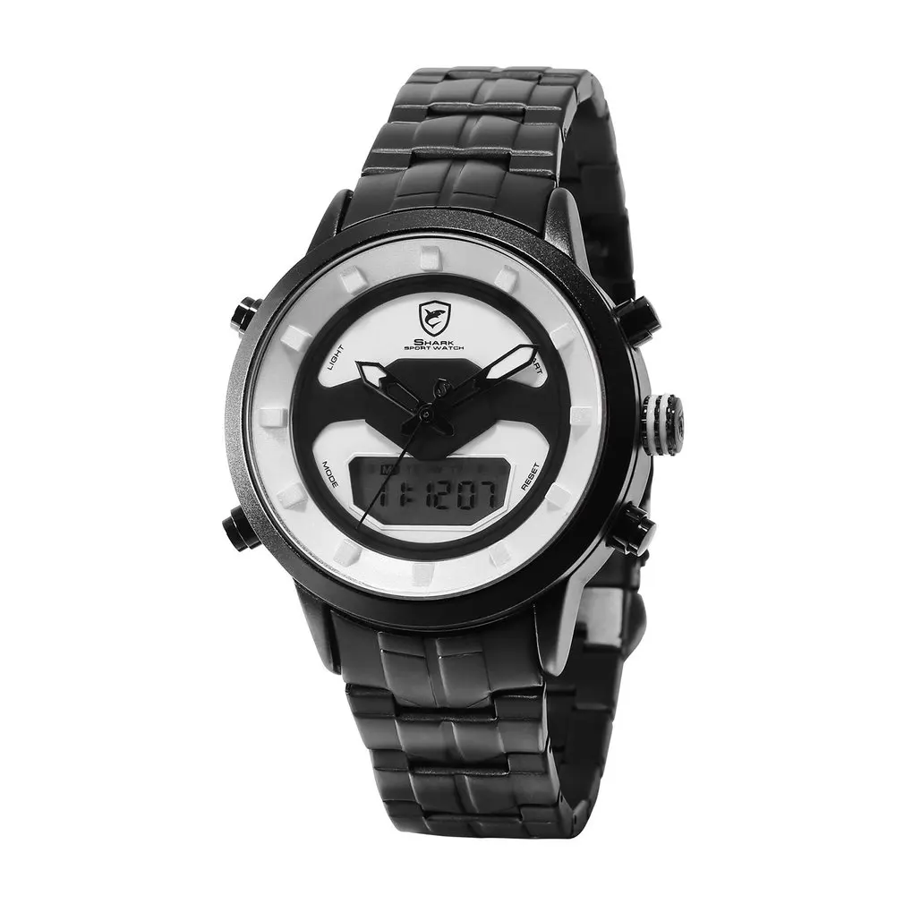 Спортивные мужские часы Shark белые для улицы пешего туризма цифровые с датой ЖК
