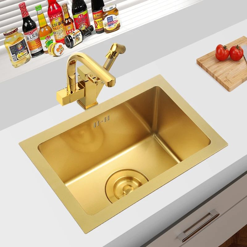 

Handmade golden kitchen sink 304 stainless steel kitchen bowl set brushed golden kitchen sink under counter