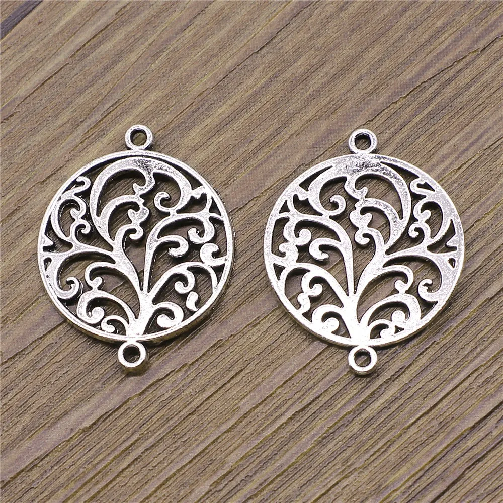 

5pcs Charms Connector Antique Silver Color Round Pattern Connector DIY Jewelry Making Accessories 24x30mm