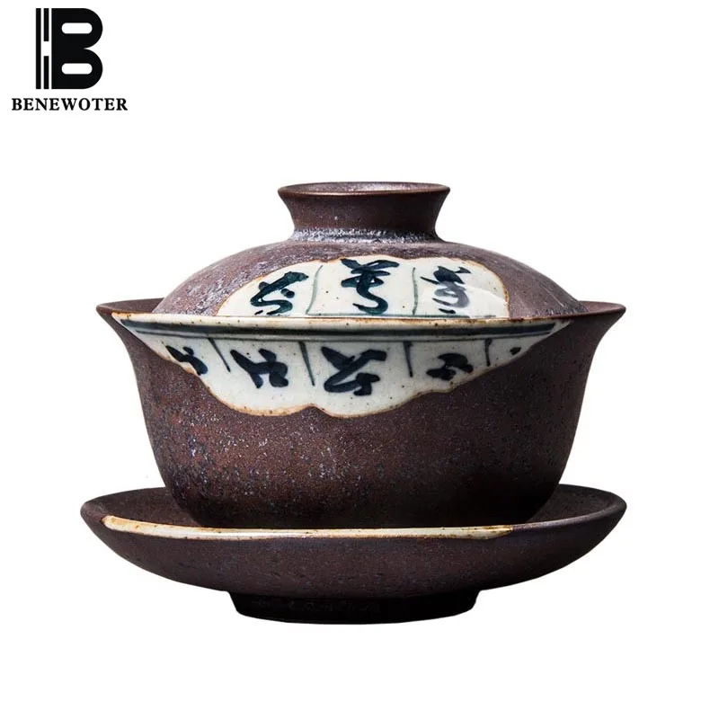 120 мл Цзиндэчжэнь ручной Керамика грубая Gaiwan Чай чашка росписью Винтаж китайский