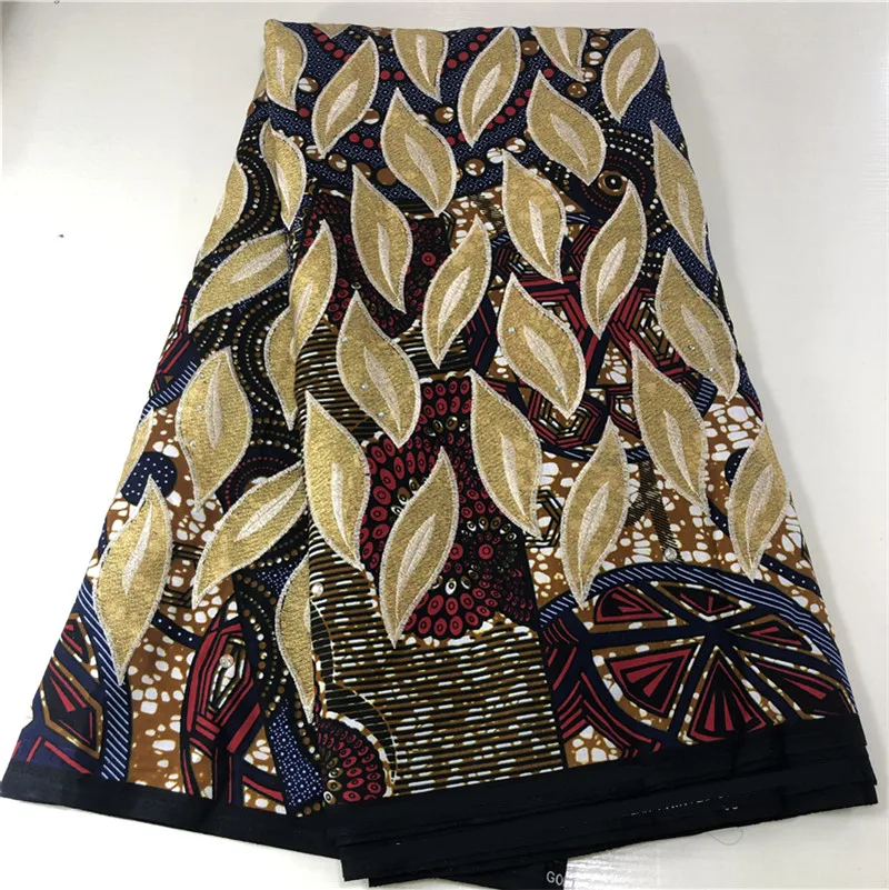 

embroidered wax print fabric high quality 100% cotton african wax fabric with embroidery 5yards