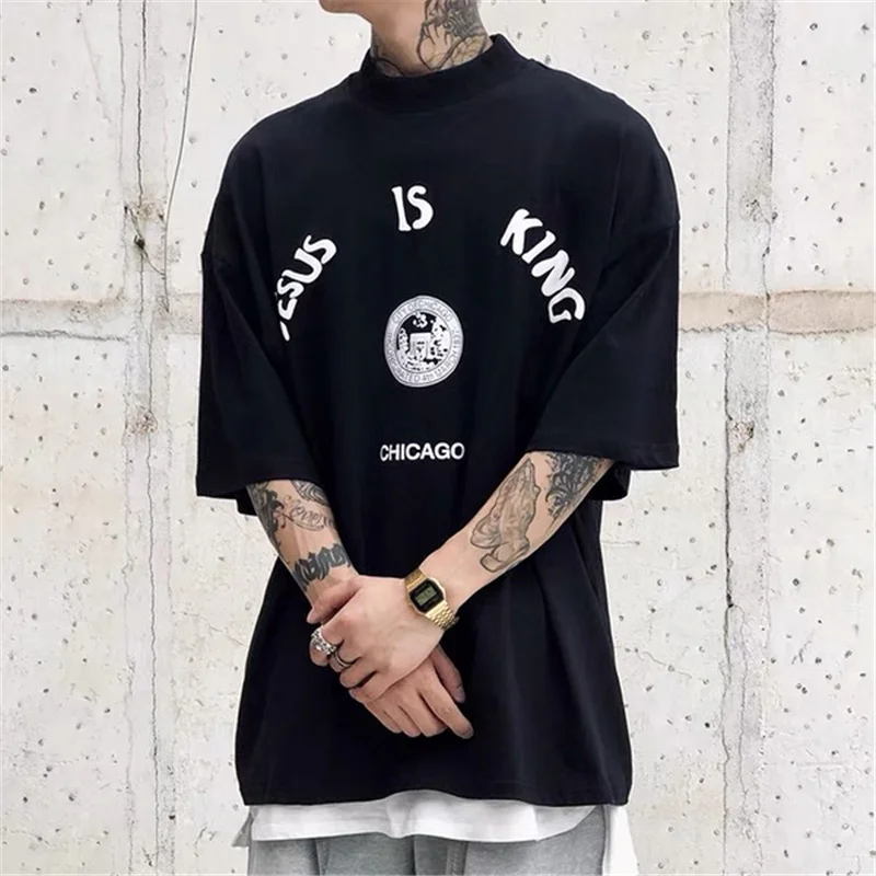 Футболка CPFM KANYE с надписью Иисус король свободная коротким рукавом круглым